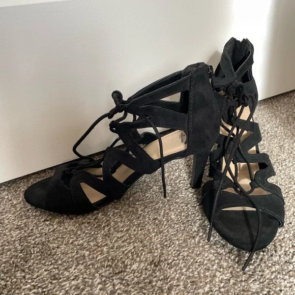 Fergalicious by Fergie Elegant Black Women's Lace-Up Stiletto Sandals - Picture 2 of 6